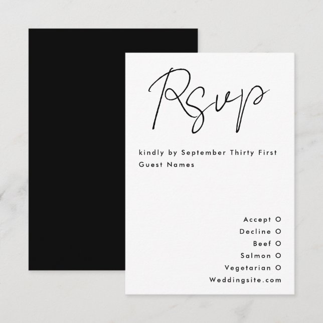 Einfache moderne Individuelle Name Schwarz-weiß Ho RSVP Karte (Vorne/Hinten)