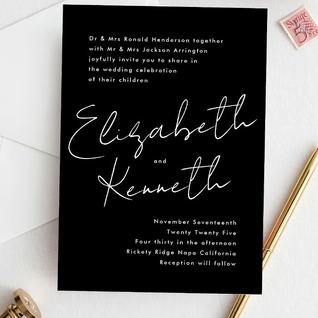 Einfache moderne Individuelle Name White Black Wed Einladung (Von Creator hochgeladen)