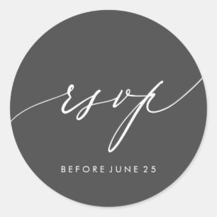 Einfache moderne Kalligrafie Charcoal Wedding RSVP Runder Aufkleber