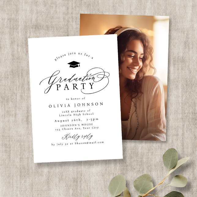 Einfache moderne Kalligrafie Foto Abschluss Einladung (Simple Modern Calligraphy Photo Graduation Invitation)