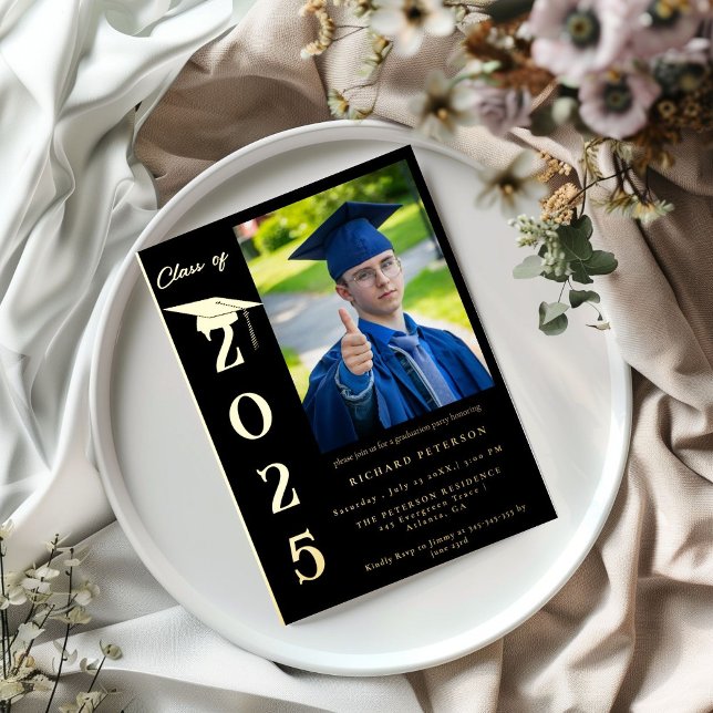 Einfache moderne Kalligrafie Foto Abschluss Folieneinladung (Von Creator hochgeladen)