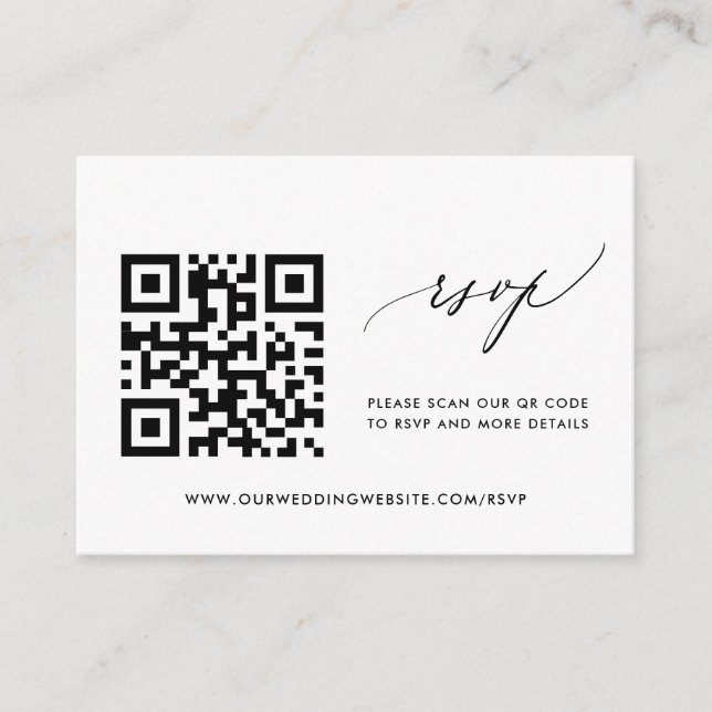 Einfache moderne Kalligrafie - RSVP QR Code Begleitkarte (Vorderseite)