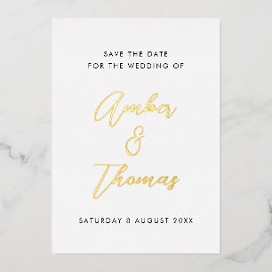 Einfache moderne Kalligrafie Save the Date echtes Folieneinladung