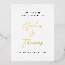Einfache moderne Kalligrafie Save the Date Real Go Folie Einladungspostkarte