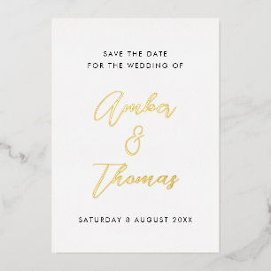 Einfache moderne Kalligrafie Save the Date Real Go Folieneinladung