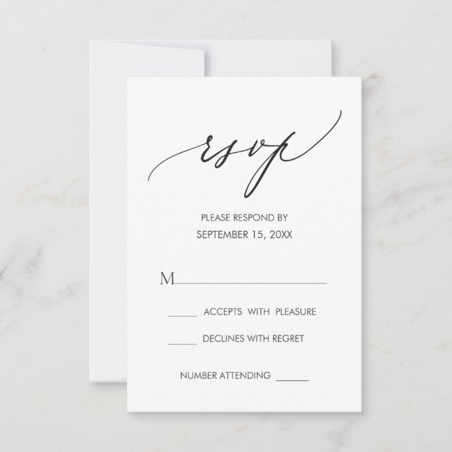 Einfache moderne Kalligrafie Schwarz-weiß Wedding  RSVP Karte (Vorderseite)