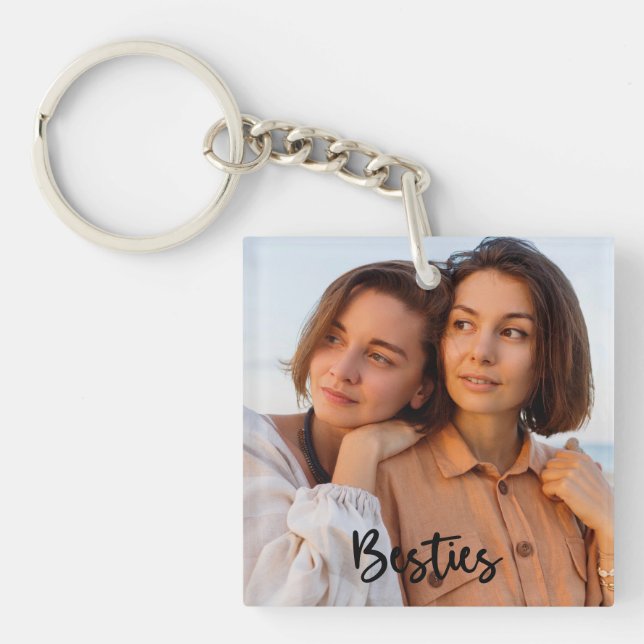 Einfache moderne kalligraphische Besties 2-Foto Schlüsselanhänger (Vorderseite)