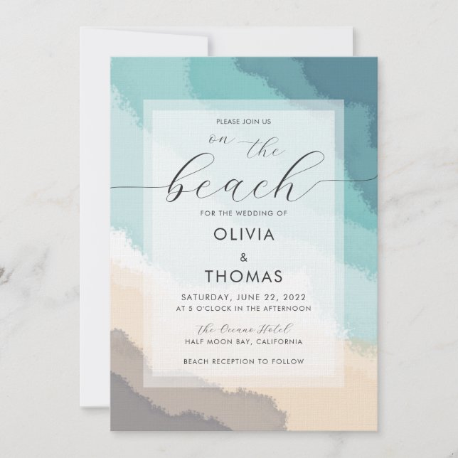 Einfache moderne kalligraphische Hochzeit am Küste Einladung (Vorderseite)