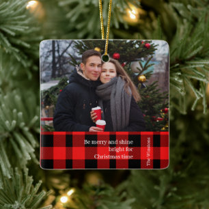 Einfache moderne, Karierte Weihnachtsfamilie Foto Keramikornament
