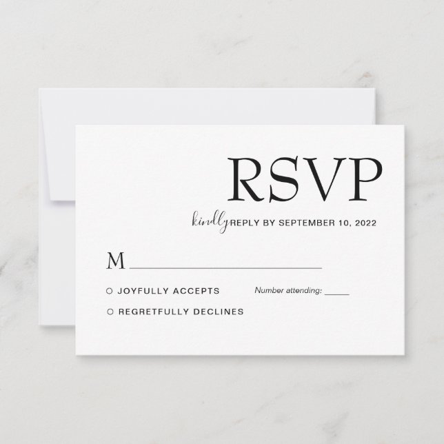 Einfache moderne klassische Schwarz-Weiß-Hochzeit RSVP Karte (Vorderseite)