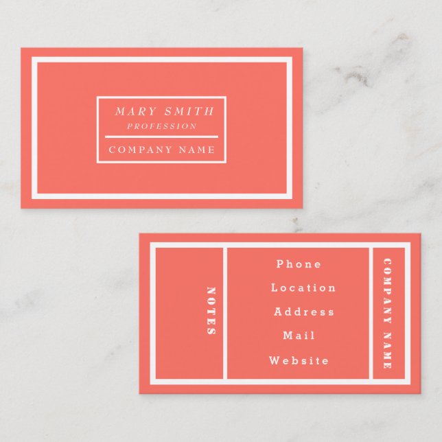 Einfache moderne Koralle Visitenkarte (Vorne/Hinten)