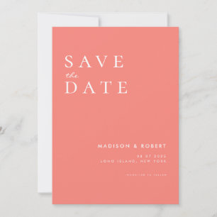 Einfache moderne Korallenrosa Hochzeit retten das  Save The Date