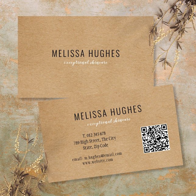 Einfache moderne Kraft QR Code Visitenkarte (Simple Modern Rustic Kraft QR Code Business Card)