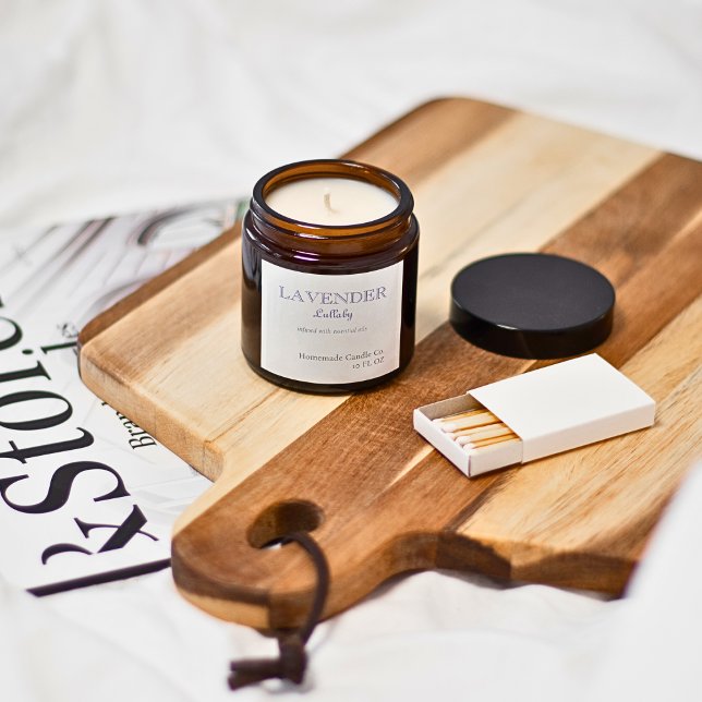 Einfache moderne Lavendel Lullaby Candle Quadratischer Aufkleber (Simple Modern Lavender Name Candle Square Sticker)