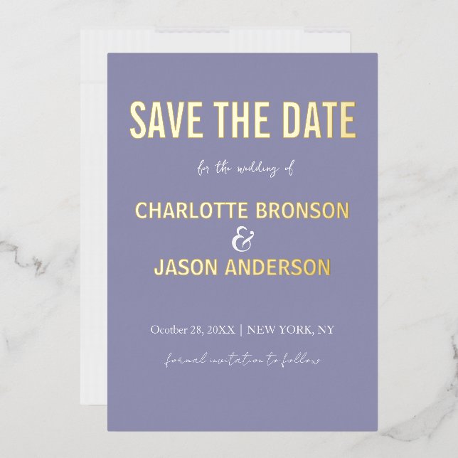 Einfache moderne Lavendel Save the Date Gold Folieneinladung (Briefumschlag)