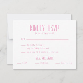 Einfache moderne leichte elegante rosa Hochzeit RSVP Karte