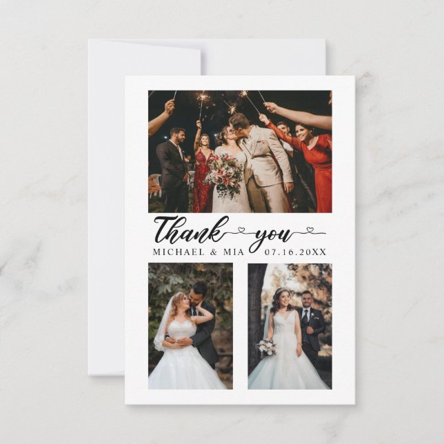 Einfache moderne Liebe Foto 4 Hochzeit Dankeskarte (Vorderseite)