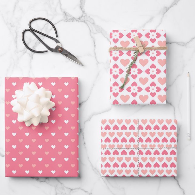 Einfache moderne Liebe Herz Pink Peach Weiß Geschenkpapier Set (Vorderseite)