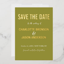 Einfache, moderne Limettengrün Save the Date Gold