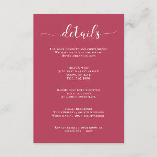 Einfache moderne Magenta Hochzeitskarte Begleitkarte