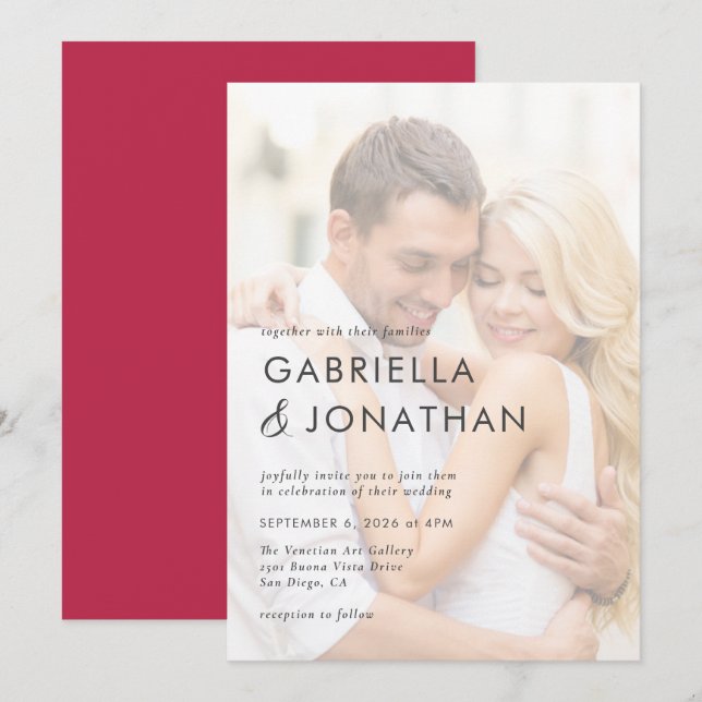 Einfache moderne Magenta Red Wedding Einladung (Vorne/Hinten)