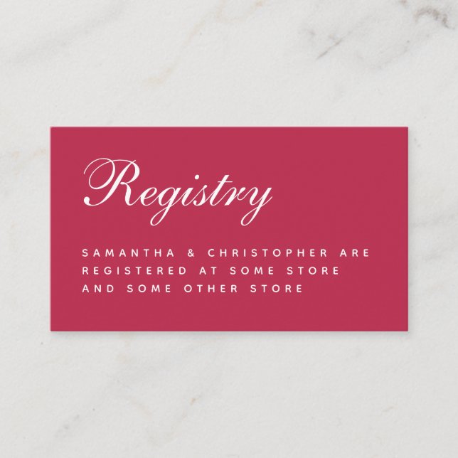 Einfache moderne Magenta Wedding Registry Kalligra Begleitkarte (Vorderseite)