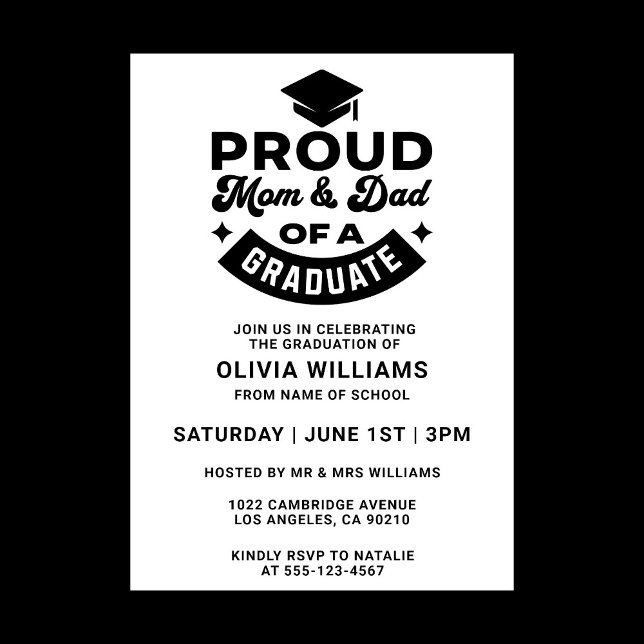 Einfache moderne Mama- und Vater-Graduierungsparty Einladung (stylish typography graduation party invitation)