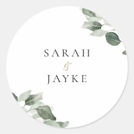 Einfache moderne Minimal Green Leaf Hochzeit Runder Aufkleber