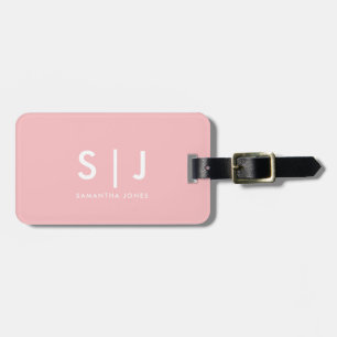 Einfache, moderne Minimal-Monogramm Rosa und Weiß Gepäckanhänger
