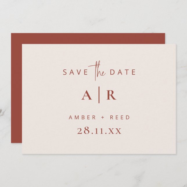 Einfache moderne Minimal Wedding Terracotta Script Save The Date (Vorne/Hinten)