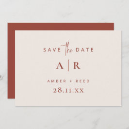 Einfache moderne Minimal Wedding Terracotta Script Save The Date