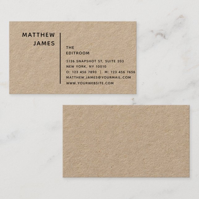 Einfache moderne, minimale Black Kraft Business Ca Visitenkarte (Vorne/Hinten)
