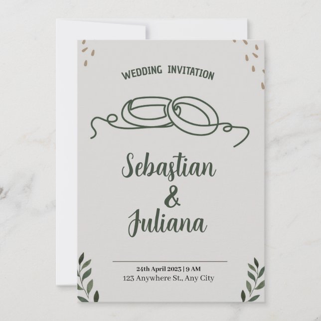 Einfache moderne minimale grüne Leaf Hochzeitsakry Einladung (Vorderseite)