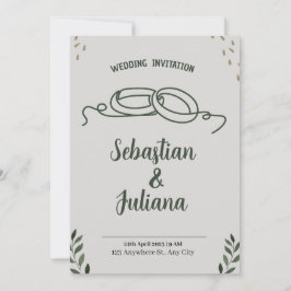 Einfache moderne minimale grüne Leaf Hochzeitsakry Einladung