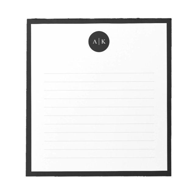 Einfache moderne minimale Schwarz-weiße Circle Mon Notizblock (Vorderseite)