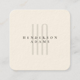 Einfache moderne Minimalistisch Beige Mit Monogram Quadratische Visitenkarte