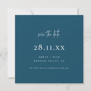 Einfache moderne Minimalistisch Square Peacock Blu Save The Date