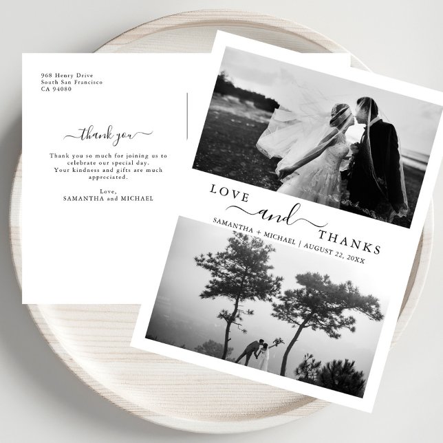 Einfache moderne Minimalistische 2-Foto Hochzeit V Postkarte (Von Creator hochgeladen)