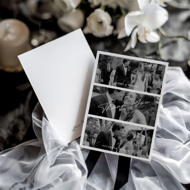 Einfache moderne Minimalistische 3-Foto Hochzeit D Dankeskarte (Simple Modern Minimalist 3 Photo Wedding Thank Yo Thank You Card)