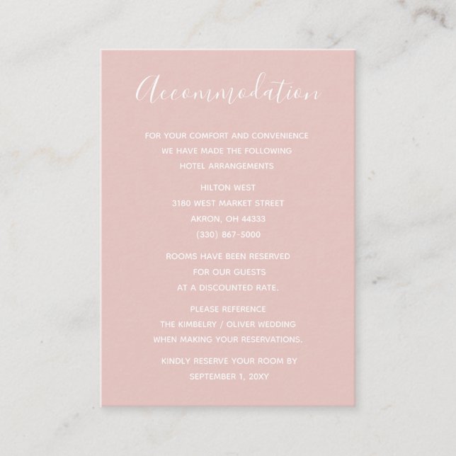 Einfache moderne Minimalistische Blush-Hochzeit Begleitkarte (Vorderseite)