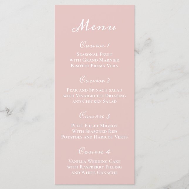 Einfache moderne Minimalistische Blush-Hochzeit Menükarte (Vorderseite)