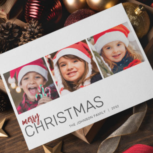 Einfache moderne Minimalistische Drei-Foto Feiertagskarte