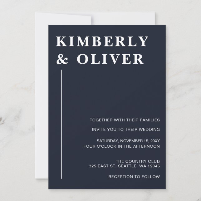 Einfache moderne Minimalistische Hochzeit Einladung (Vorderseite)