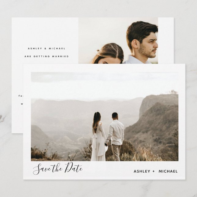 Einfache moderne Minimalistische Hochzeit mit 2 Fo Save The Date (Vorne/Hinten)
