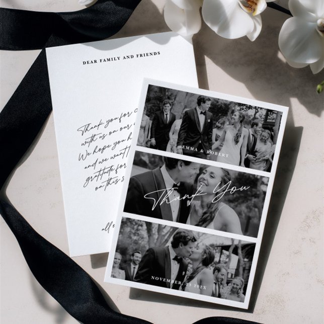 Einfache moderne Minimalistische Hochzeit mit 3 Fo Dankeskarte (Simple Modern Minimalist 3 Photo Wedding Thank You Card)