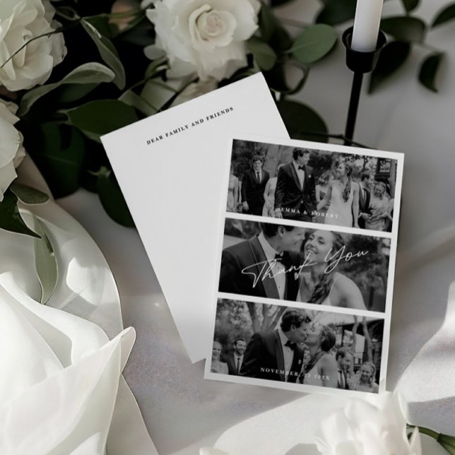 Einfache moderne Minimalistische Hochzeit mit 3 Fo Dankeskarte (Simple Modern Minimalist 3 Photo Wedding Thank You Card)