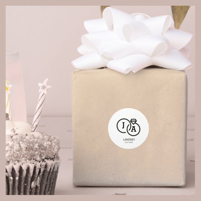 Einfache moderne Minimalistische Hochzeitsklassik Runder Aufkleber (Wedding Stickers, Thank You Tag Stickers)