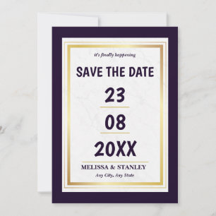 Einfache moderne Minimalistische Lila Goldhochzeit Save The Date