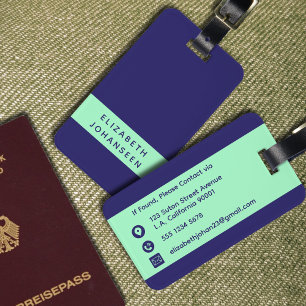 Einfache moderne, Minimalistische Navy Blue Minze Gepäckanhänger