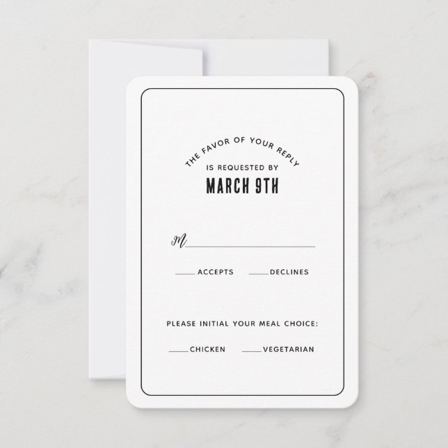 Einfache, moderne Minimalistische RSVP-Karte RSVP Karte (Vorderseite)